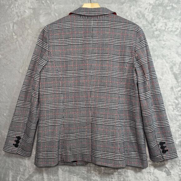 Talbots Aberdeen Blazer Womens 16 White Black Plaid Knit Stretch Lined 2 Button - Picture 2 of 11
